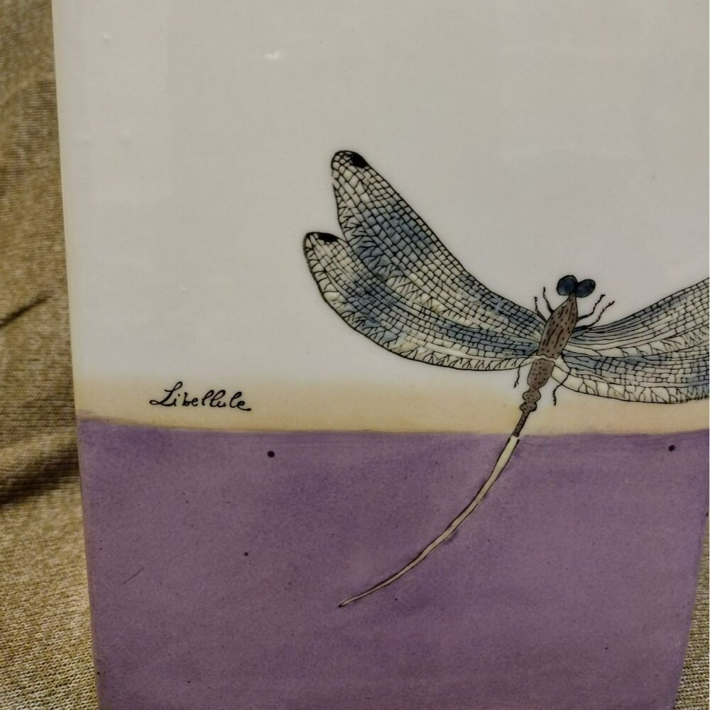 RARE Fabienne Jouvin Paris Jar Vase, 14" Vintage Ceramic Dragonfly Design French - Picture 3 of 9